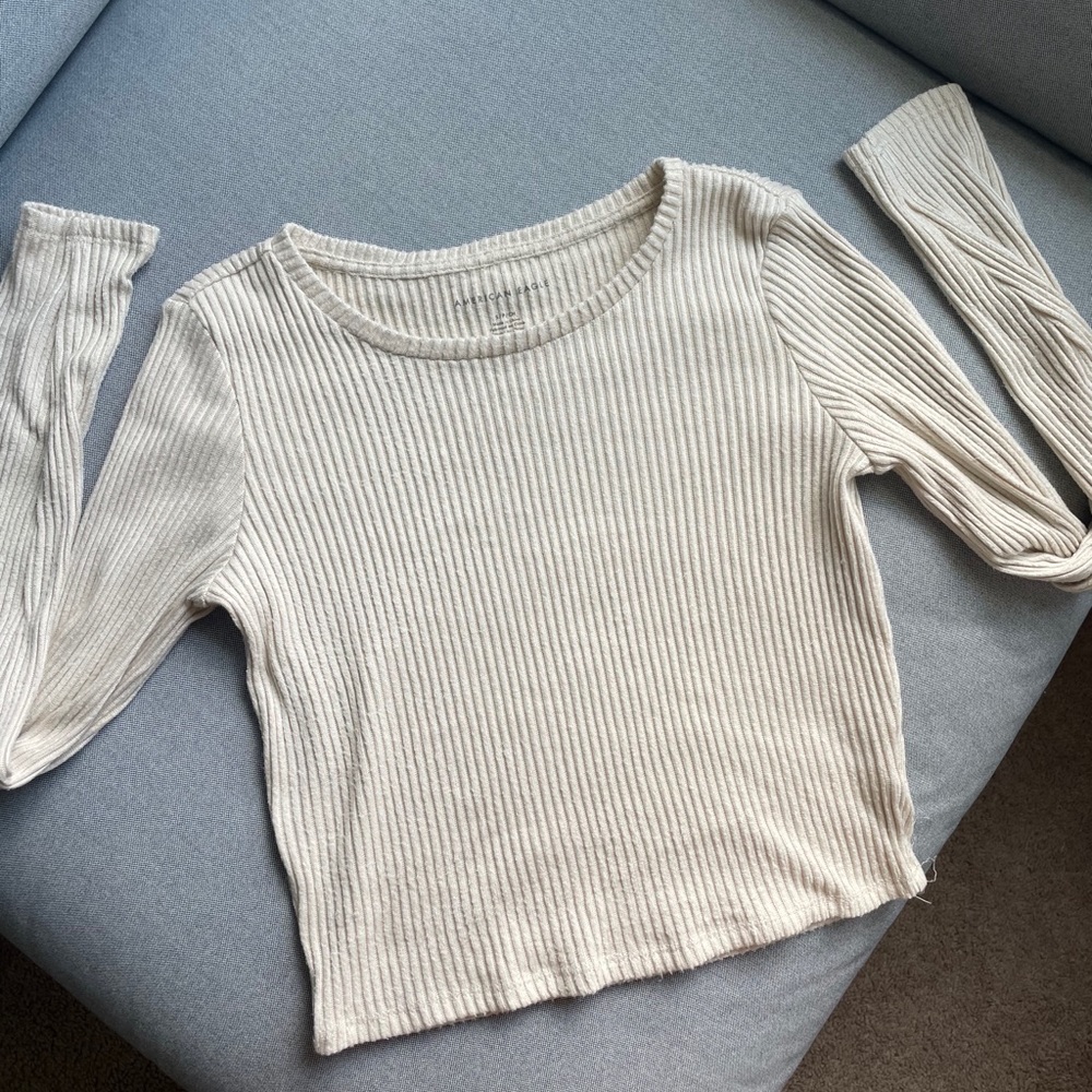 Cream ribbed American Eagle long sleeve top